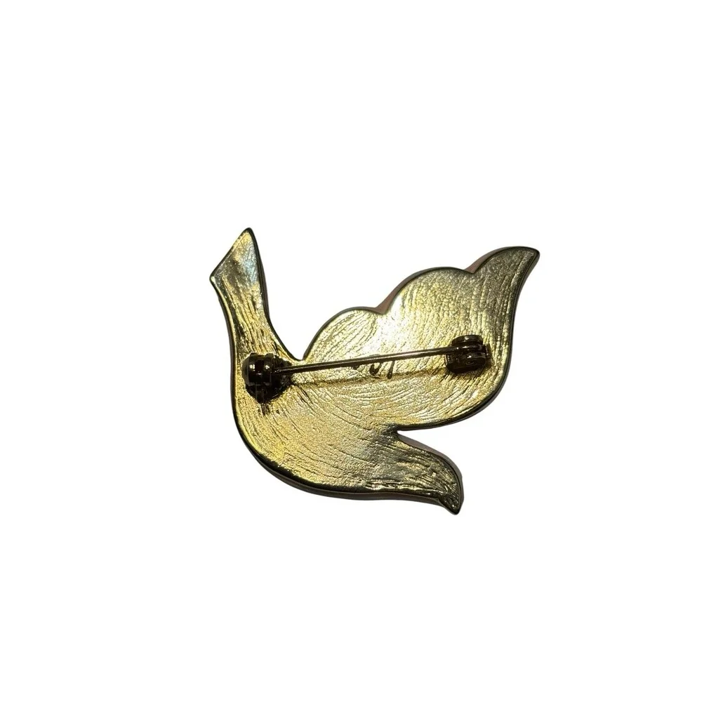 Vintage Liz Claiborne GoldTone White Mother Of Pearl Mosaic Dove Bird Brooch Pin